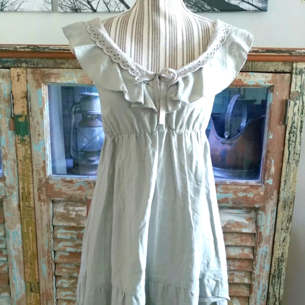 Lola Small Beige/Tan Cotton Eyelet Dress Sundress